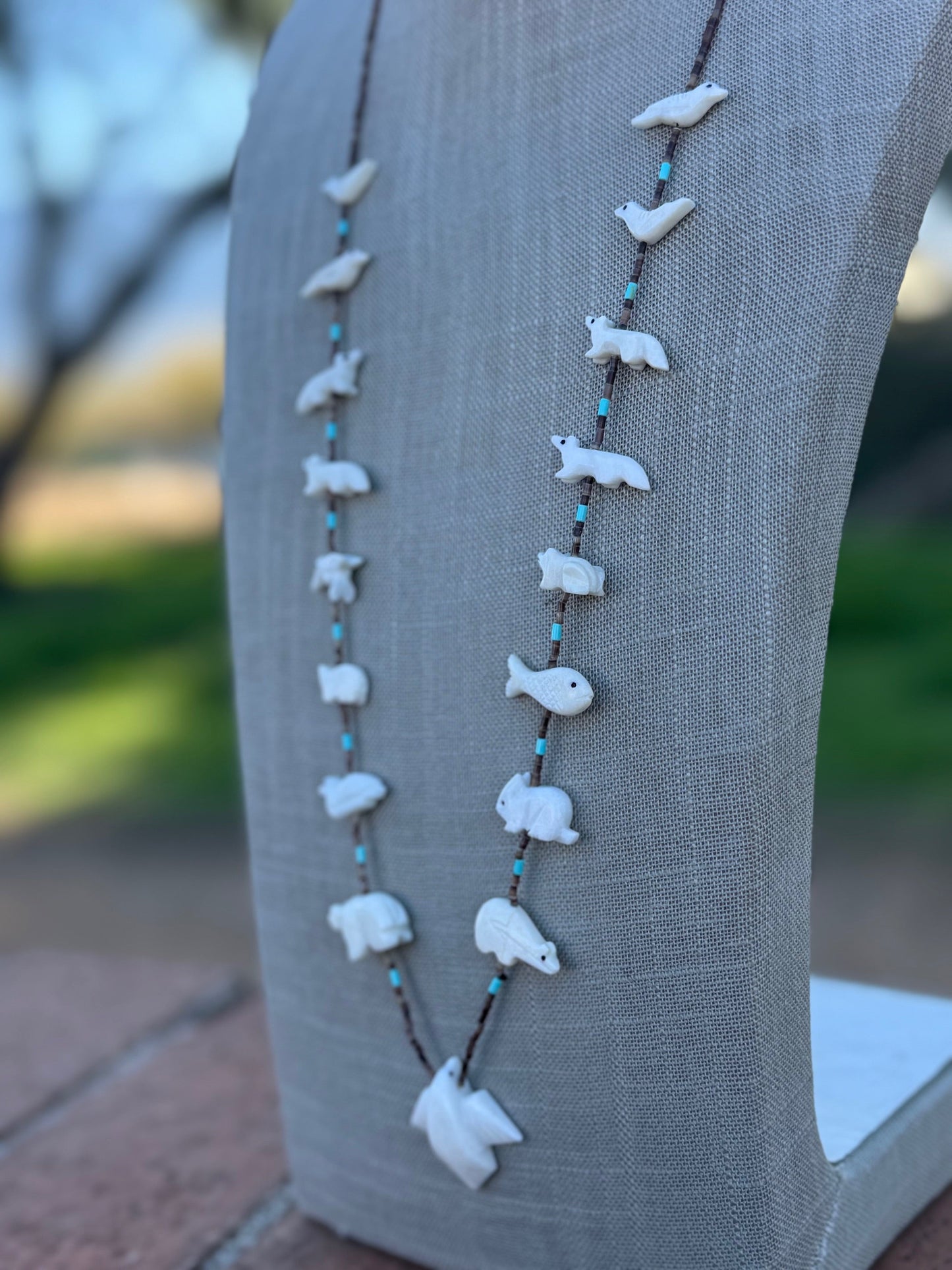 Handcrafted Sterling Silver & Beaded Fetish Necklace 30"