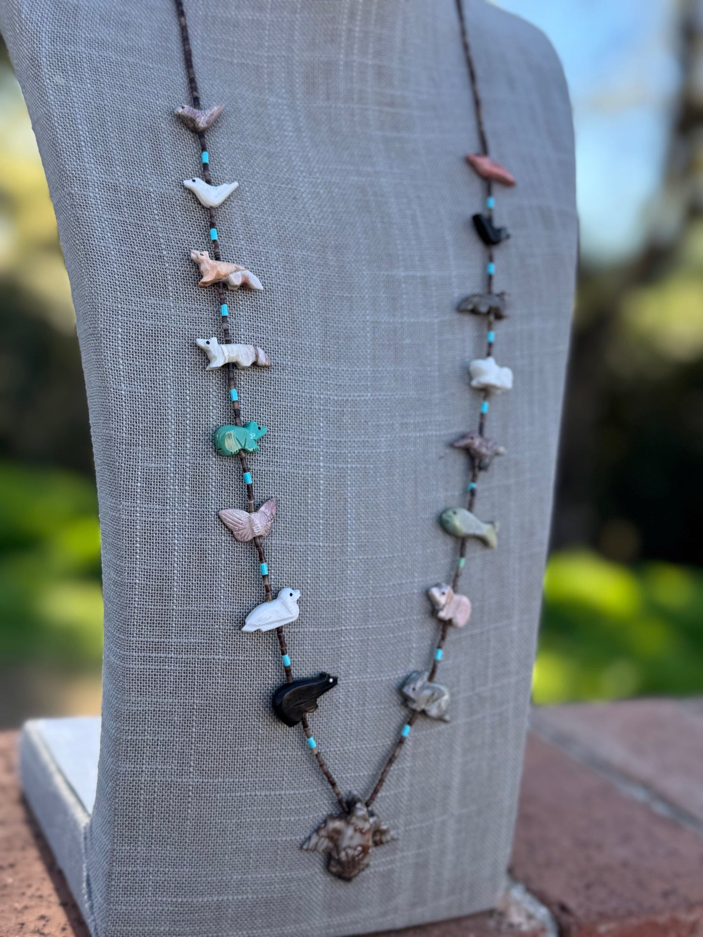 Handcrafted Sterling Silver & Beaded Fetish Necklace 30"