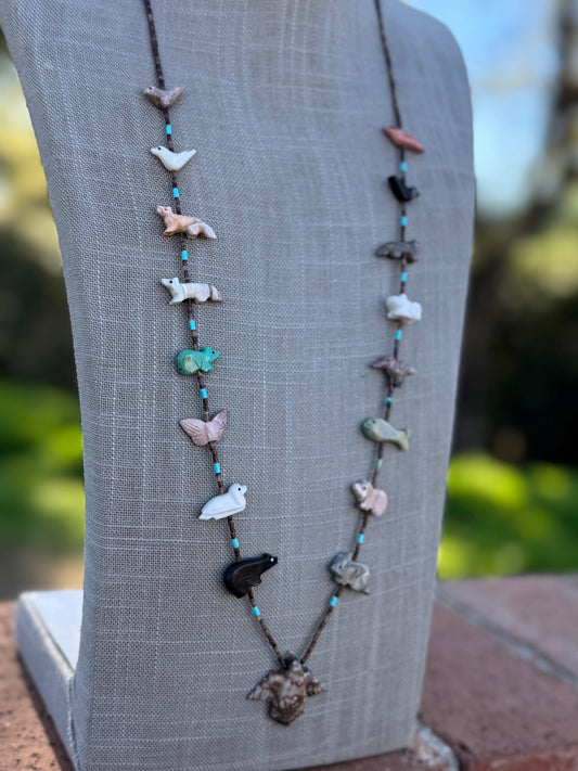 Handcrafted Sterling Silver & Beaded Fetish Necklace 30"