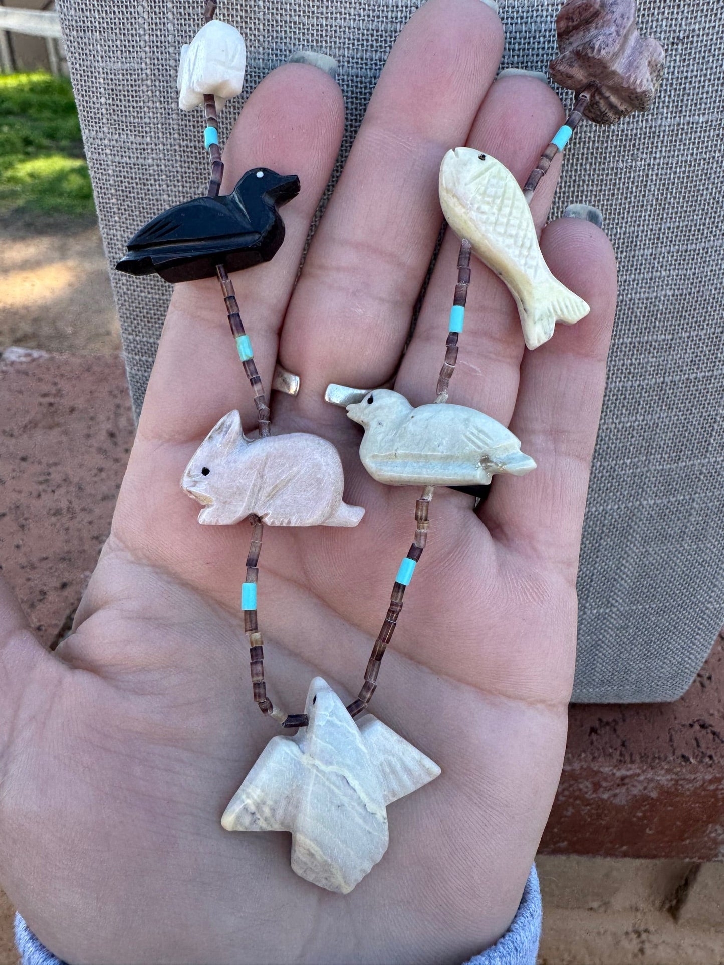 Handcrafted Sterling Silver & Beaded Fetish Necklace 30"