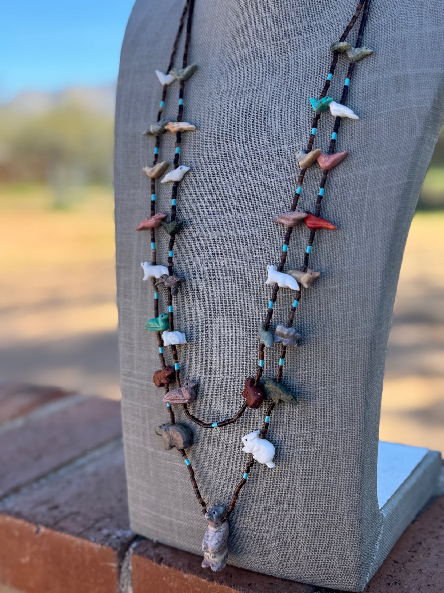 Handcrafted Sterling Silver & Beaded Fetish 2 strand Necklace 30"