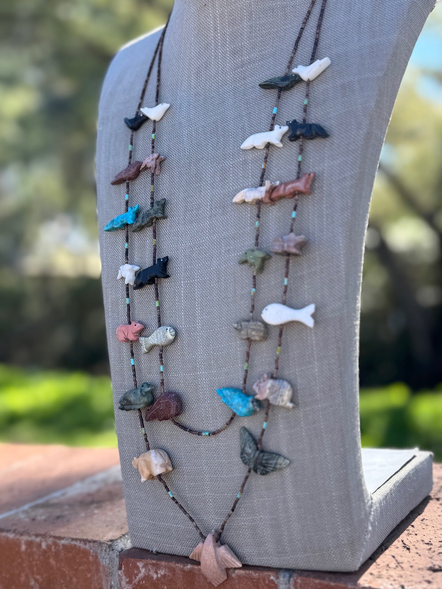 Handcrafted Sterling Silver & Beaded Fetish 2 strand Necklace 30"