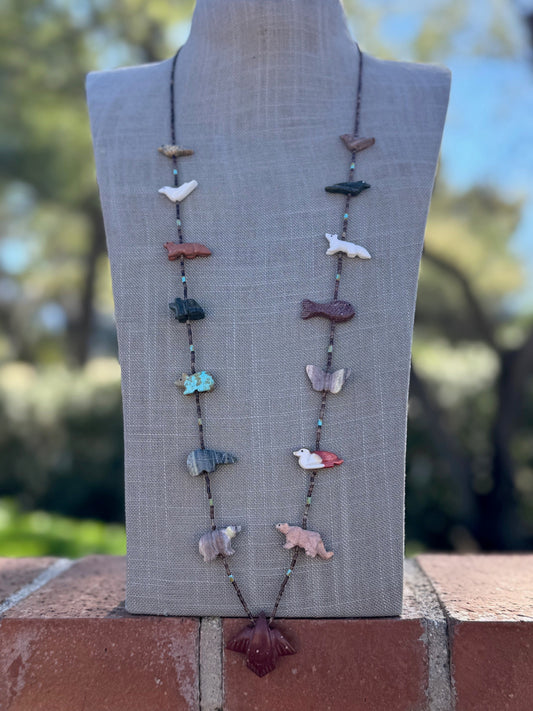 Handcrafted Sterling Silver & Beaded Fetish Necklace 34"