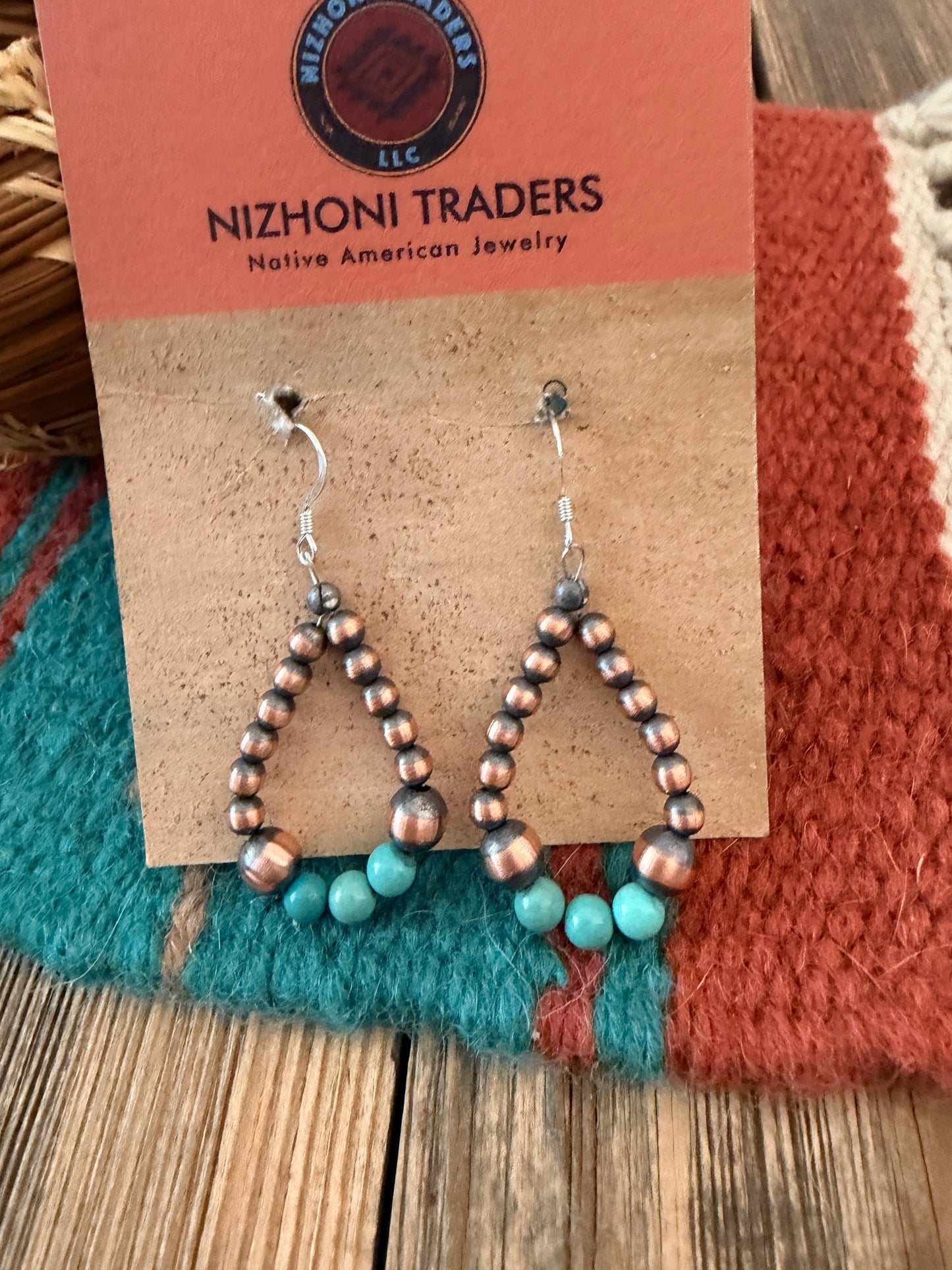 Handcrafted Copper & Turquoise Beaded Dangle Hoop Earrings