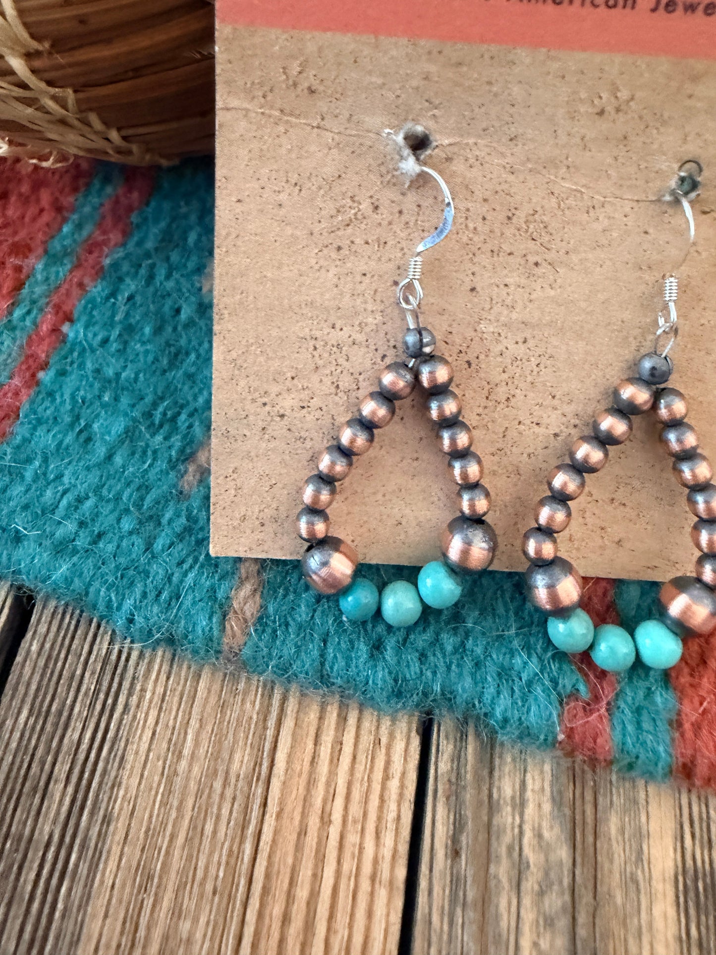 Handcrafted Copper & Turquoise Beaded Dangle Hoop Earrings