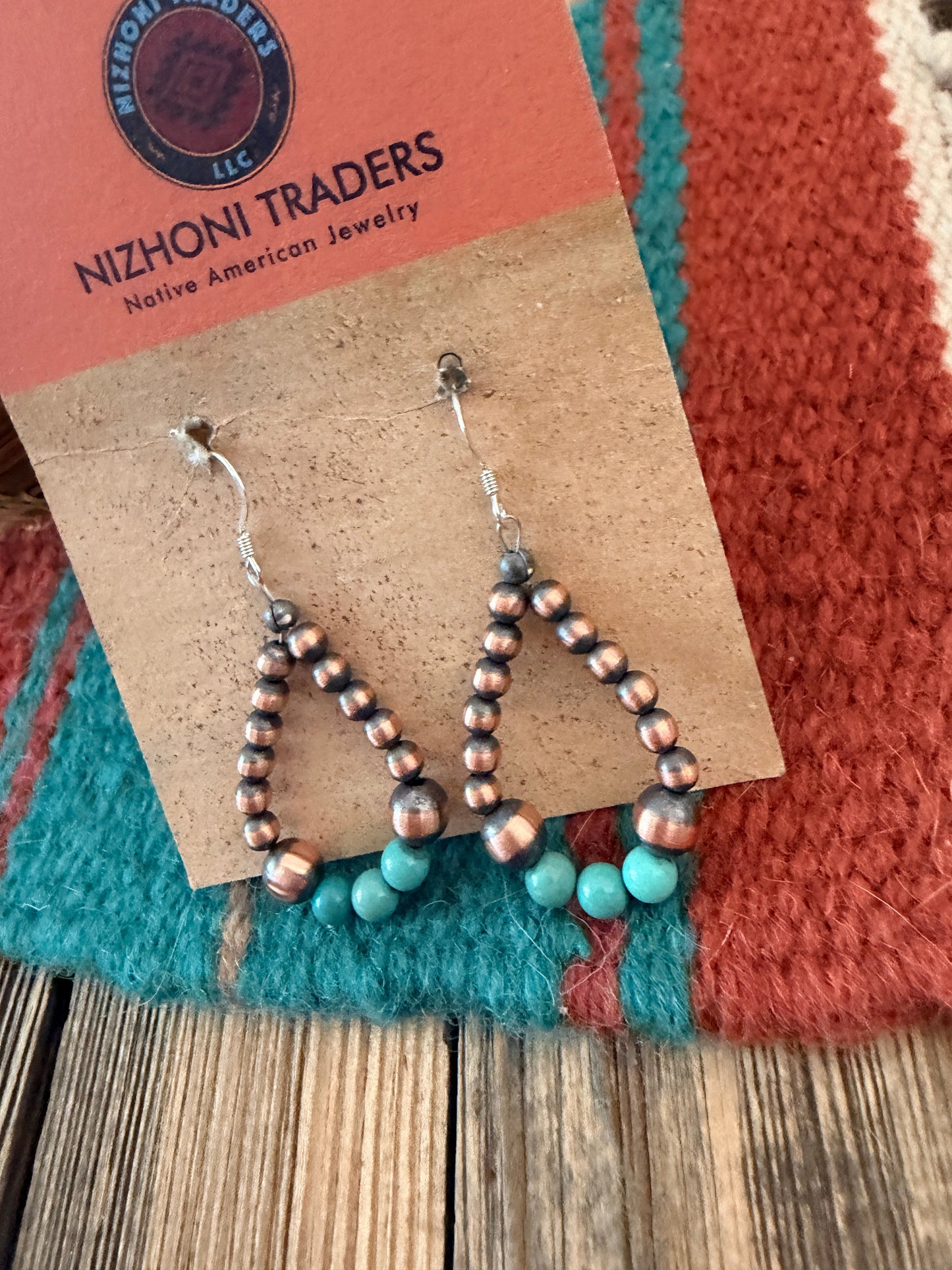 Handcrafted Copper & Turquoise Beaded Dangle Hoop Earrings