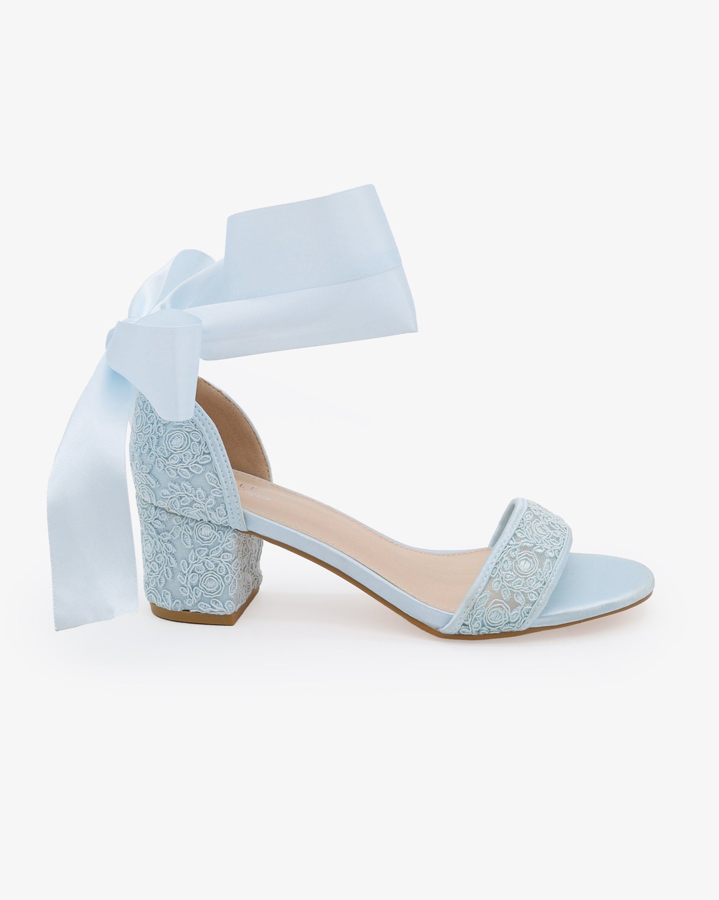 Crochet Lace Block Heel Wedding Sandals with Wrapped Ankle Tie