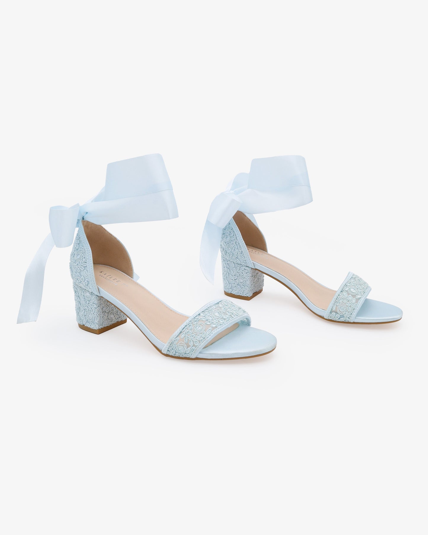 Crochet Lace Block Heel Wedding Sandals with Wrapped Ankle Tie
