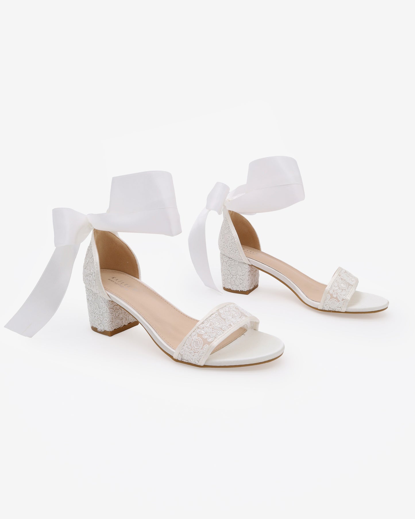 Crochet Lace Block Heel Wedding Sandals with Wrapped Ankle Tie