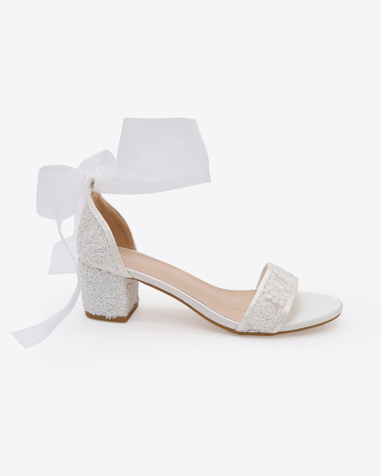 Crochet Lace Block Heel Wedding Sandals with Wrapped Ankle Tie