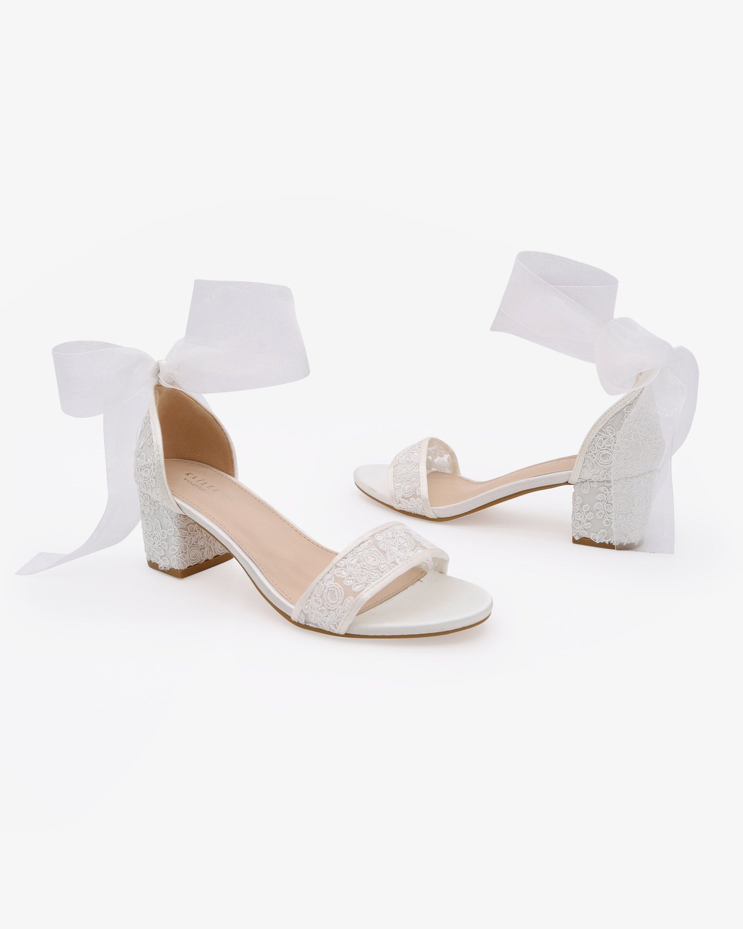 Crochet Lace Block Heel Wedding Sandals with Wrapped Ankle Tie