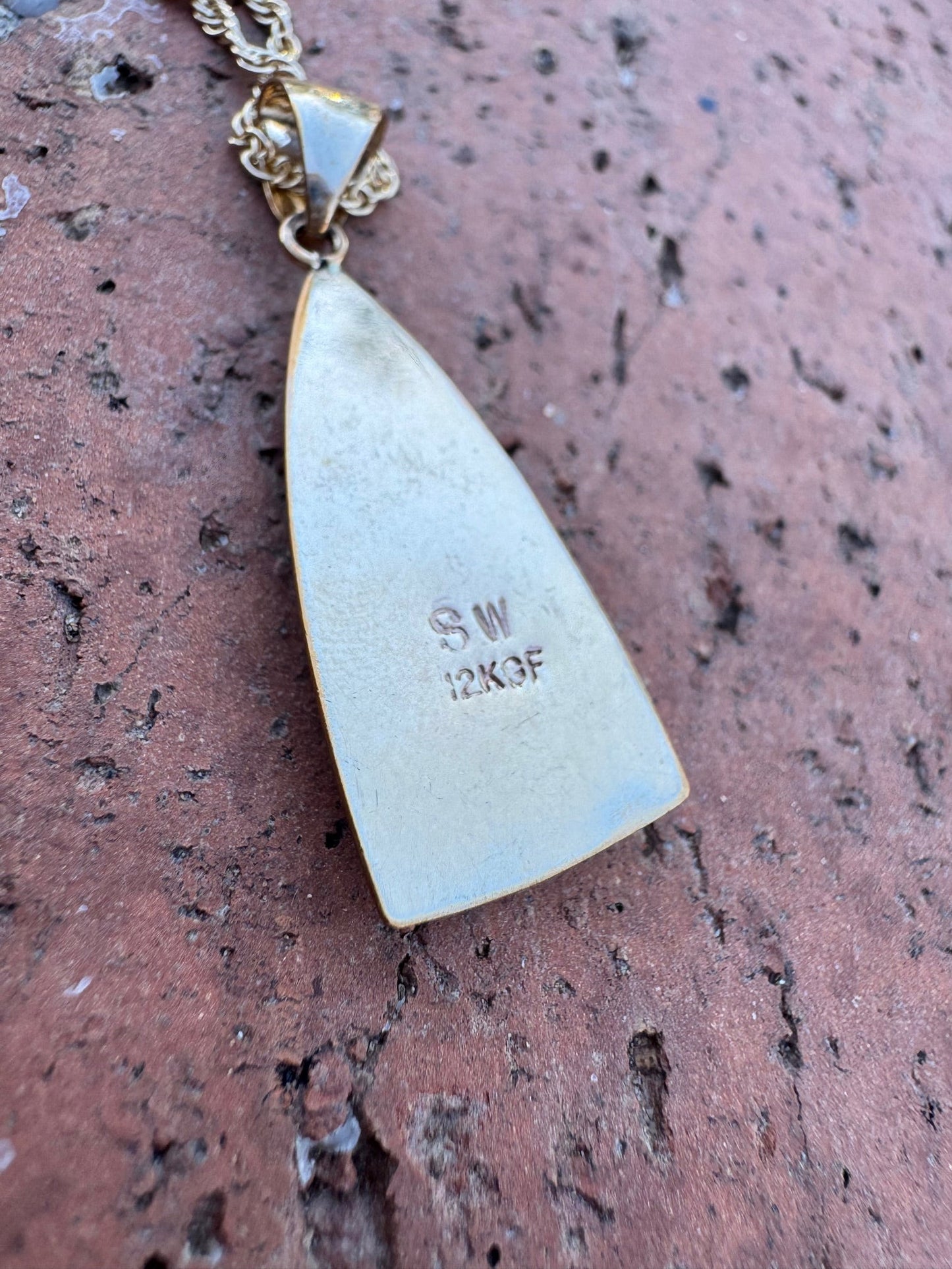Handmade Gold Filled Over Sterling Silver & Turquoise Inlay Pendant Necklace 16"