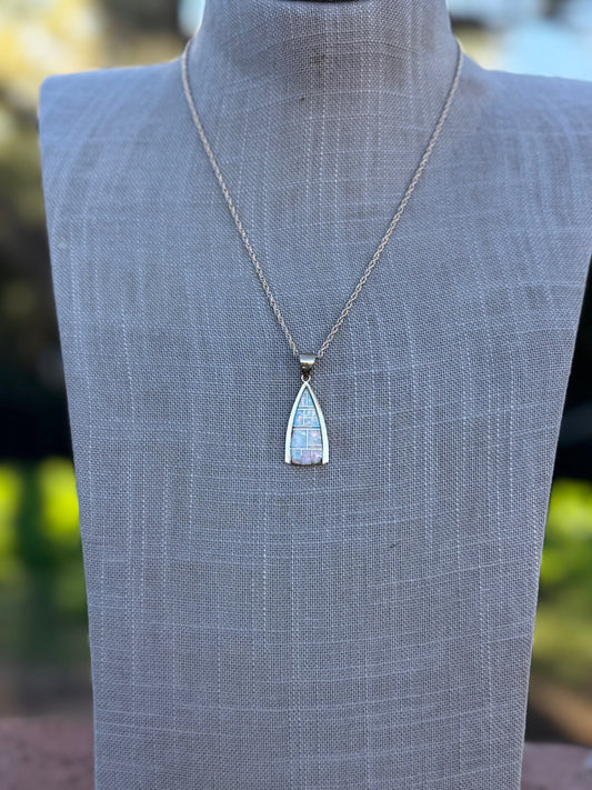 Handmade Gold Filled Over Sterling Silver & Opal Inlay Pendant Necklace 18"