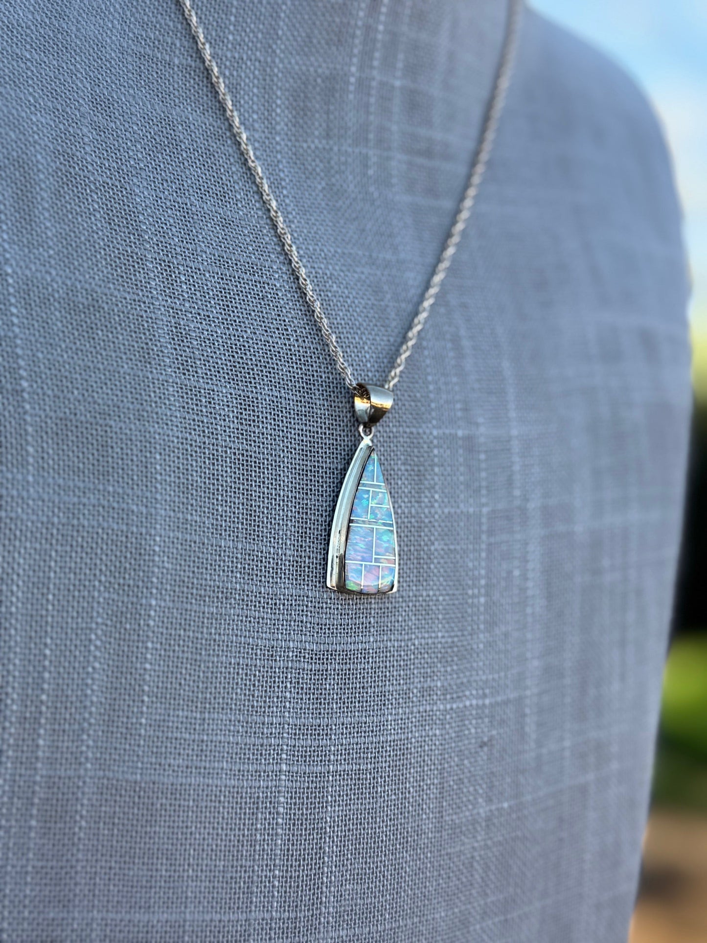 Handmade Gold Filled Over Sterling Silver & Opal Inlay Pendant Necklace 18"