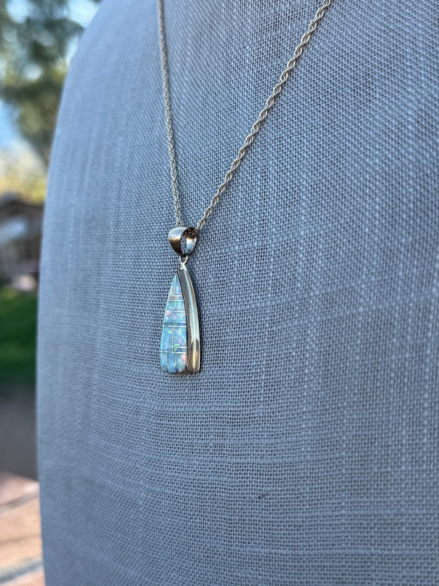 Handmade Gold Filled Over Sterling Silver & Opal Inlay Pendant Necklace 18"
