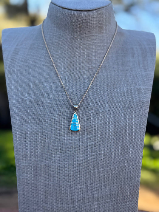 Handmade Gold Filled Over Sterling Silver & Turquoise Inlay Pendant Necklace 18"