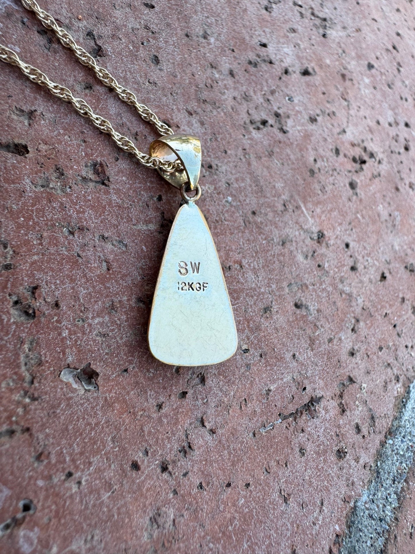 Handmade Gold Filled Over Sterling Silver & Turquoise Inlay Pendant Necklace 16"