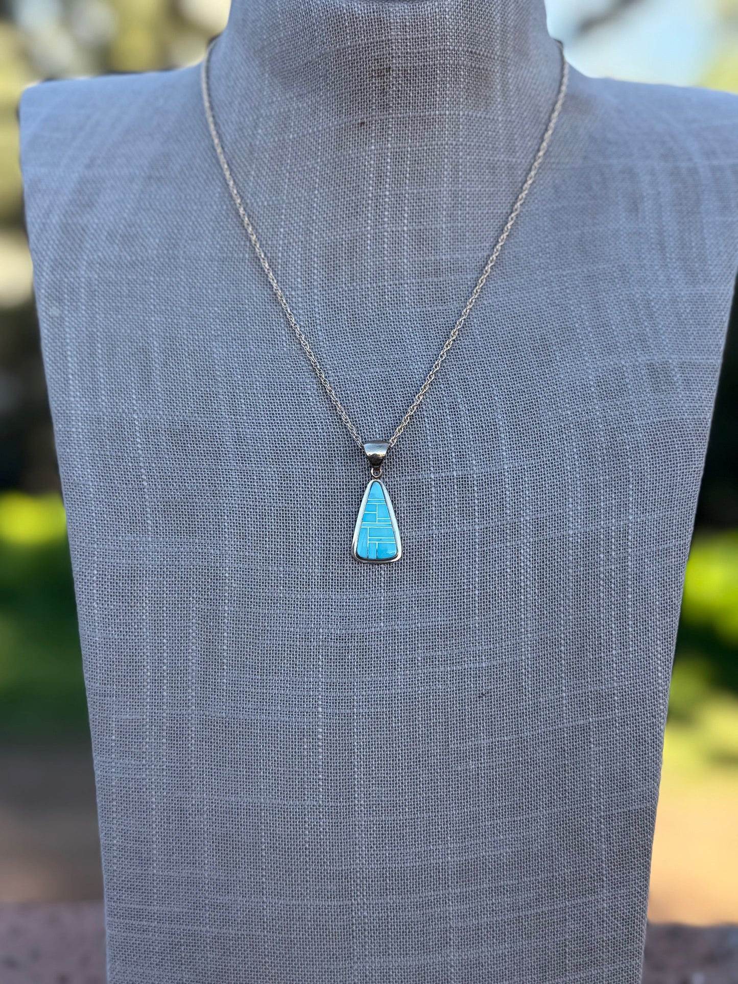 Handmade Gold Filled Over Sterling Silver & Turquoise Inlay Pendant Necklace 18"