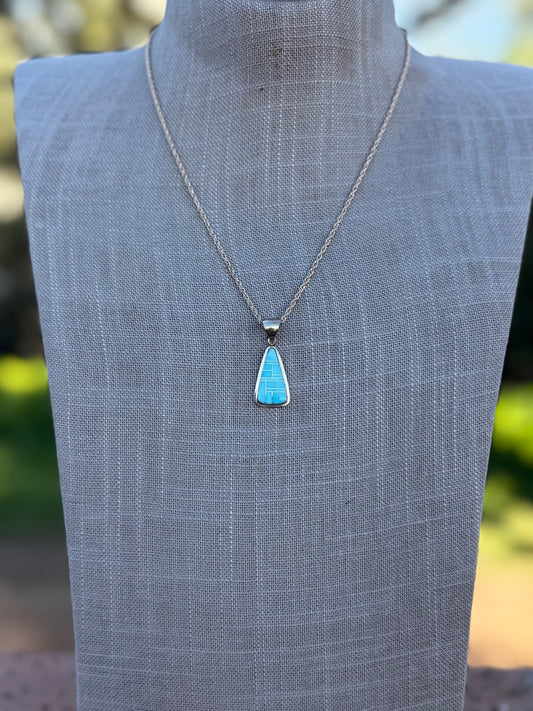 Handmade Gold Filled Over Sterling Silver & Turquoise Inlay Pendant Necklace 18"