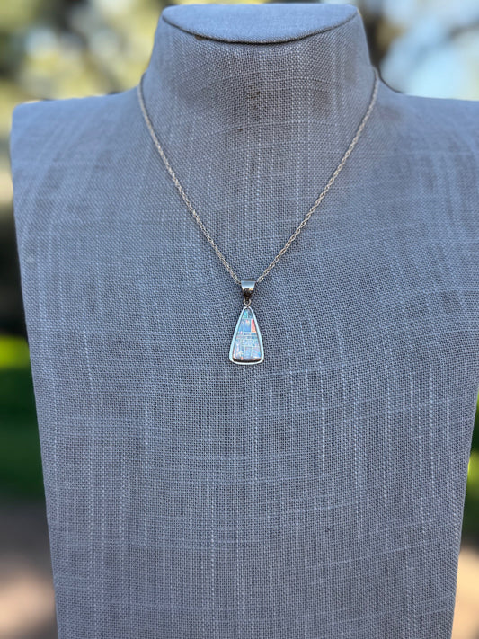 Handmade Gold Filled Over Sterling Silver & Opal Inlay Pendant Necklace 16"
