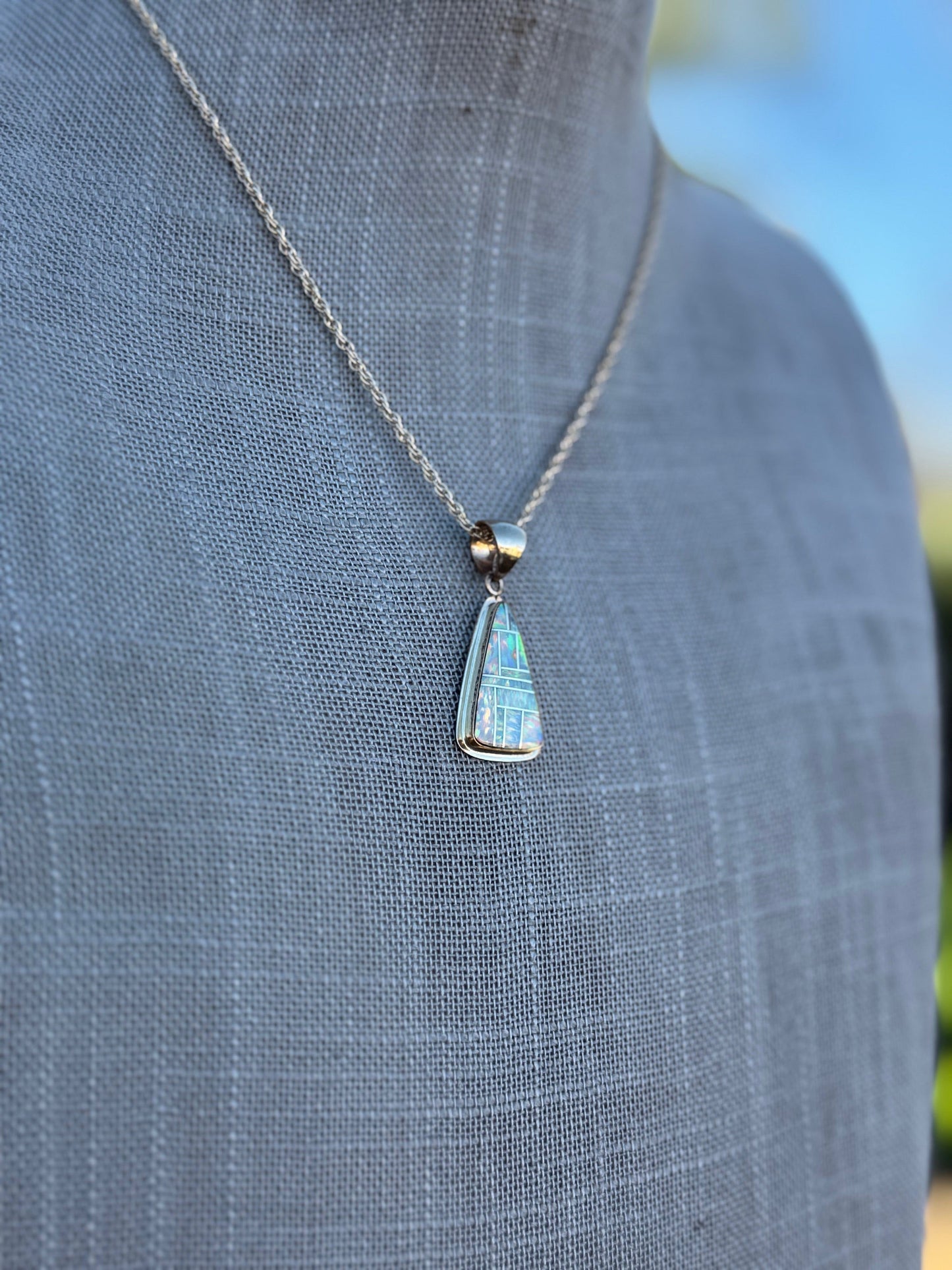 Handmade Gold Filled Over Sterling Silver & Opal Inlay Pendant Necklace 16"