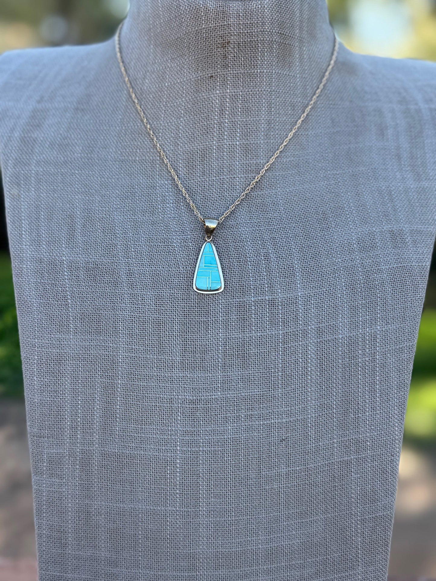 Handmade Gold Filled Over Sterling Silver & Turquoise Inlay Pendant Necklace 16"