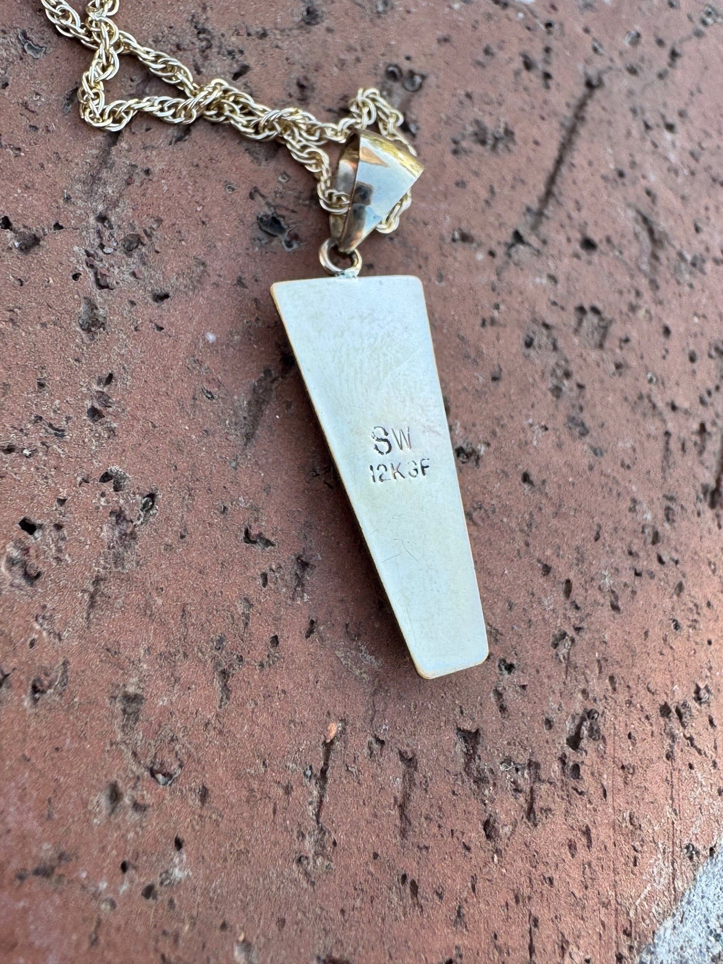 Handmade Gold Filled Over Sterling Silver & Turquoise Inlay Pendant Necklace