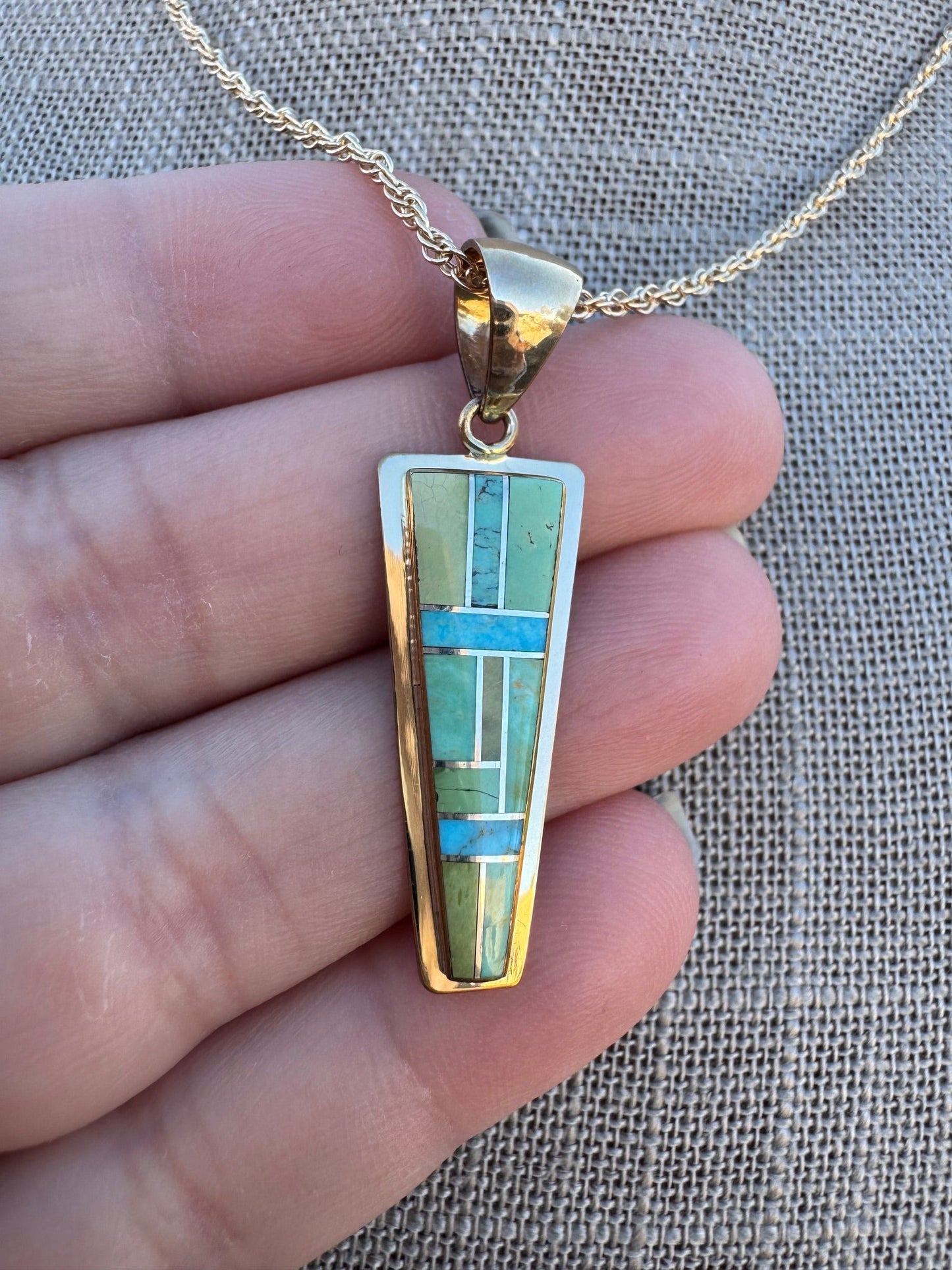 Handmade Gold Filled Over Sterling Silver & Sonoran Mountain Turquoise Inlay Pendant Necklace