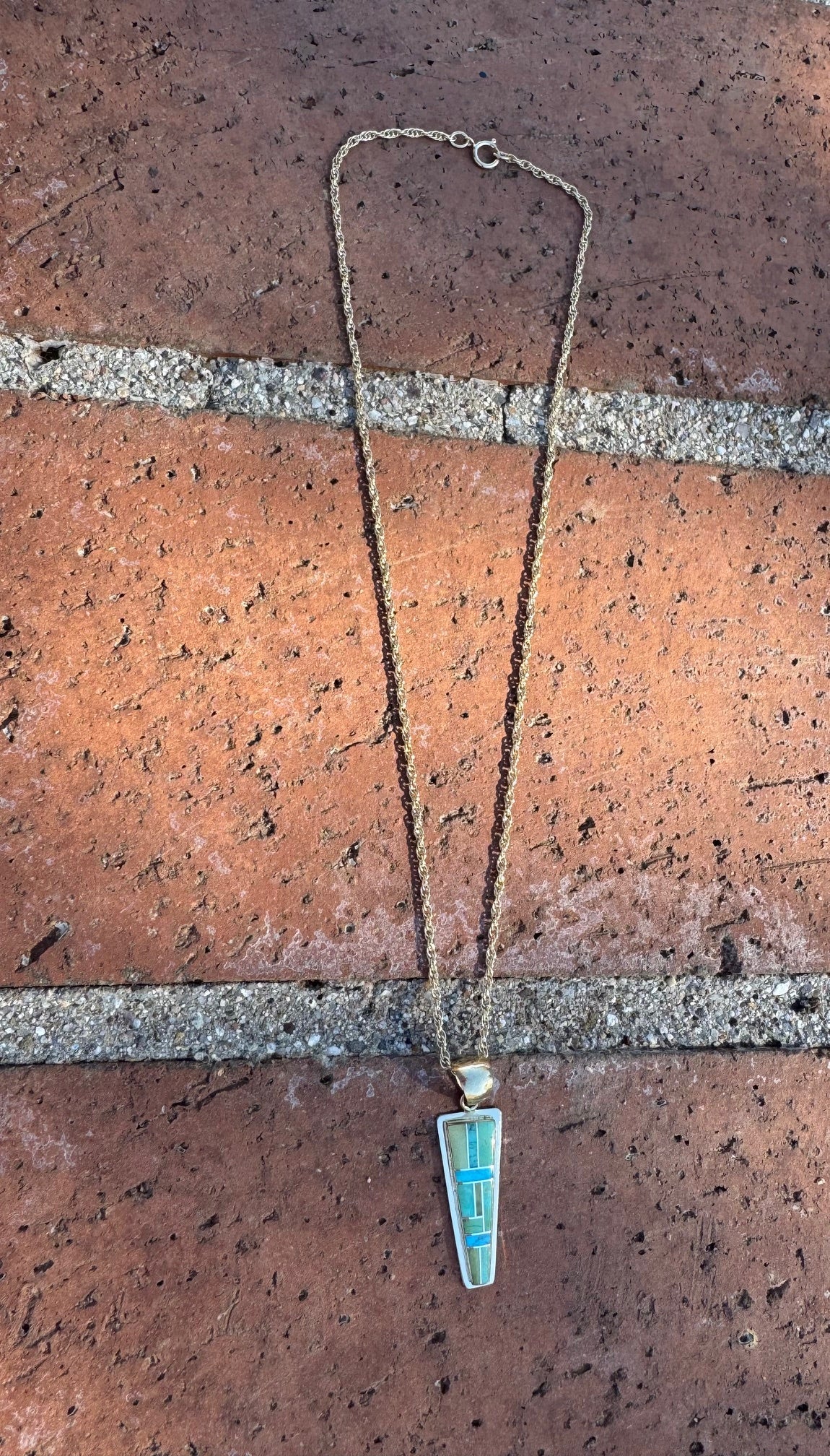 Handmade Gold Filled Over Sterling Silver & Sonoran Mountain Turquoise Inlay Pendant Necklace