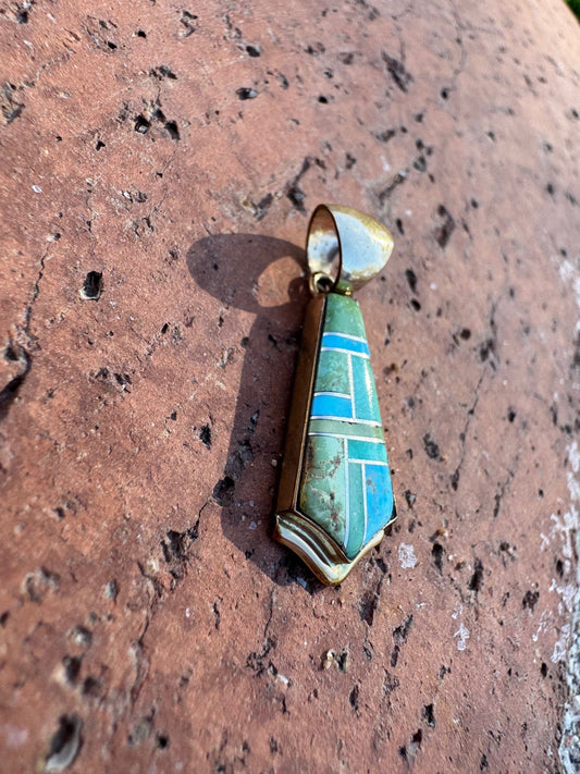 Handmade Gold Filled Over Sterling Silver & Sonoran Mountain Turquoise Inlay Pendant