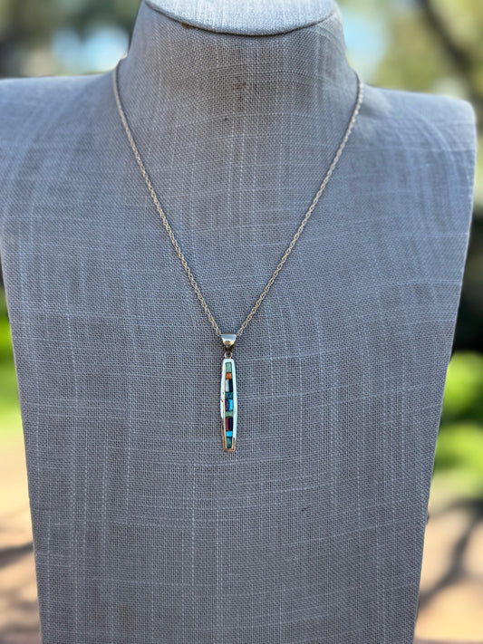 Handmade Gold Filled Over Sterling Silver & Multi Stone Inlay Pendant Necklace