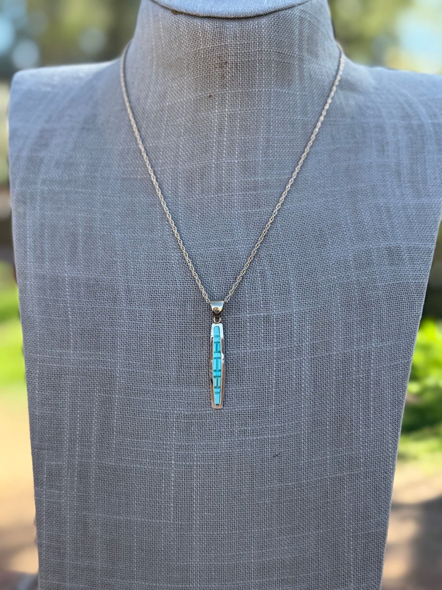 Handmade Gold Filled Over Sterling Silver & Turquoise Inlay Pendant Necklace 18"