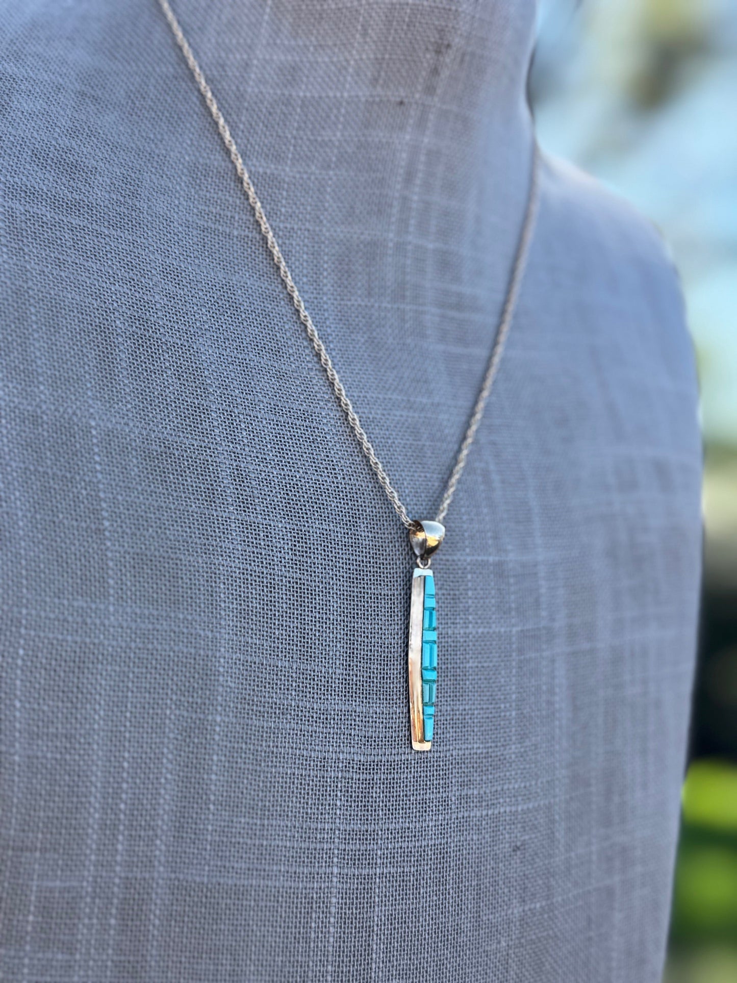 Handmade Gold Filled Over Sterling Silver & Turquoise Inlay Pendant Necklace 18"