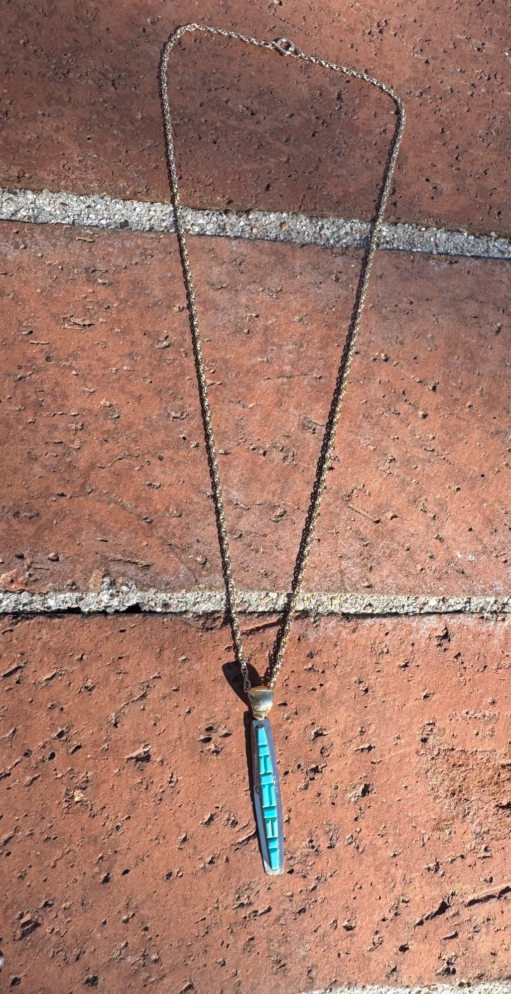 Handmade Gold Filled Over Sterling Silver & Turquoise Inlay Pendant Necklace 18"