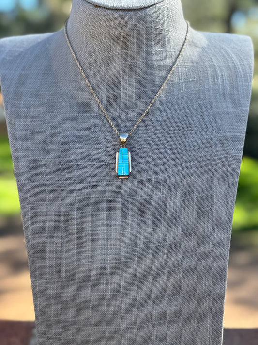 Handmade Gold Filled Over Sterling Silver & Turquoise Inlay Pendant Necklace