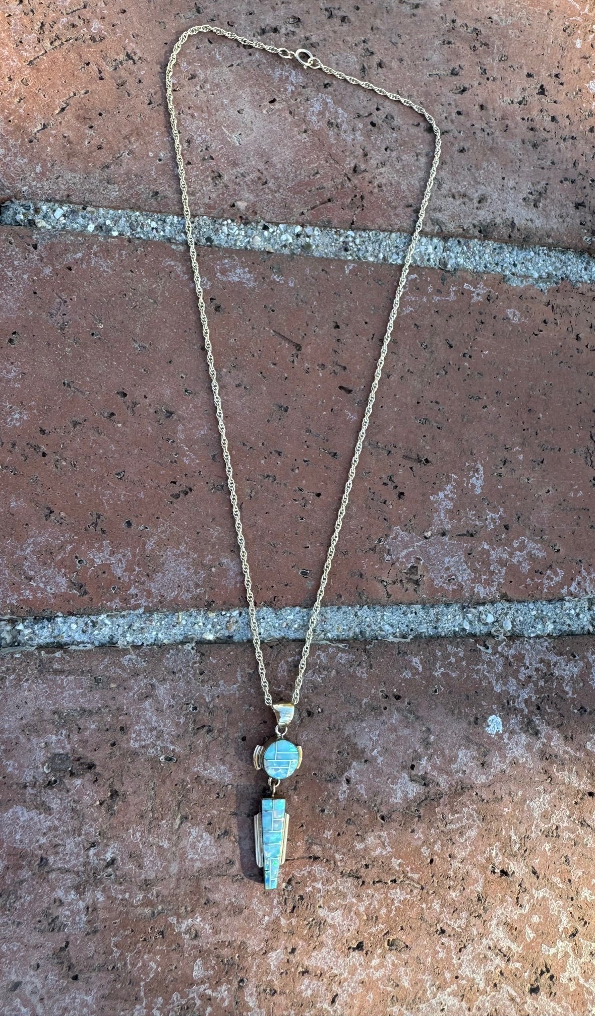 Handmade Gold Filled Over Sterling Silver & Opal Inlay Pendant Necklace 18"