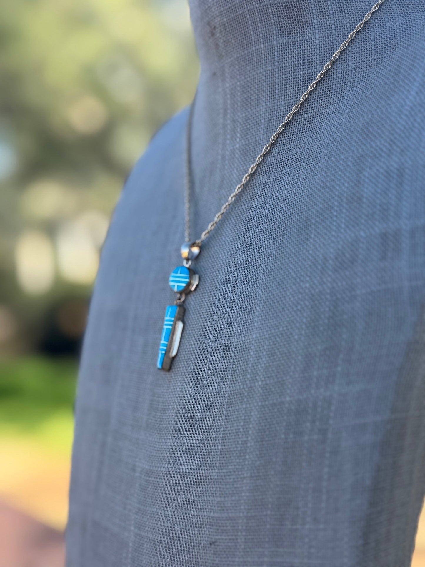 Handmade Gold Filled Over Sterling Silver & Turquoise Inlay Pendant Necklace