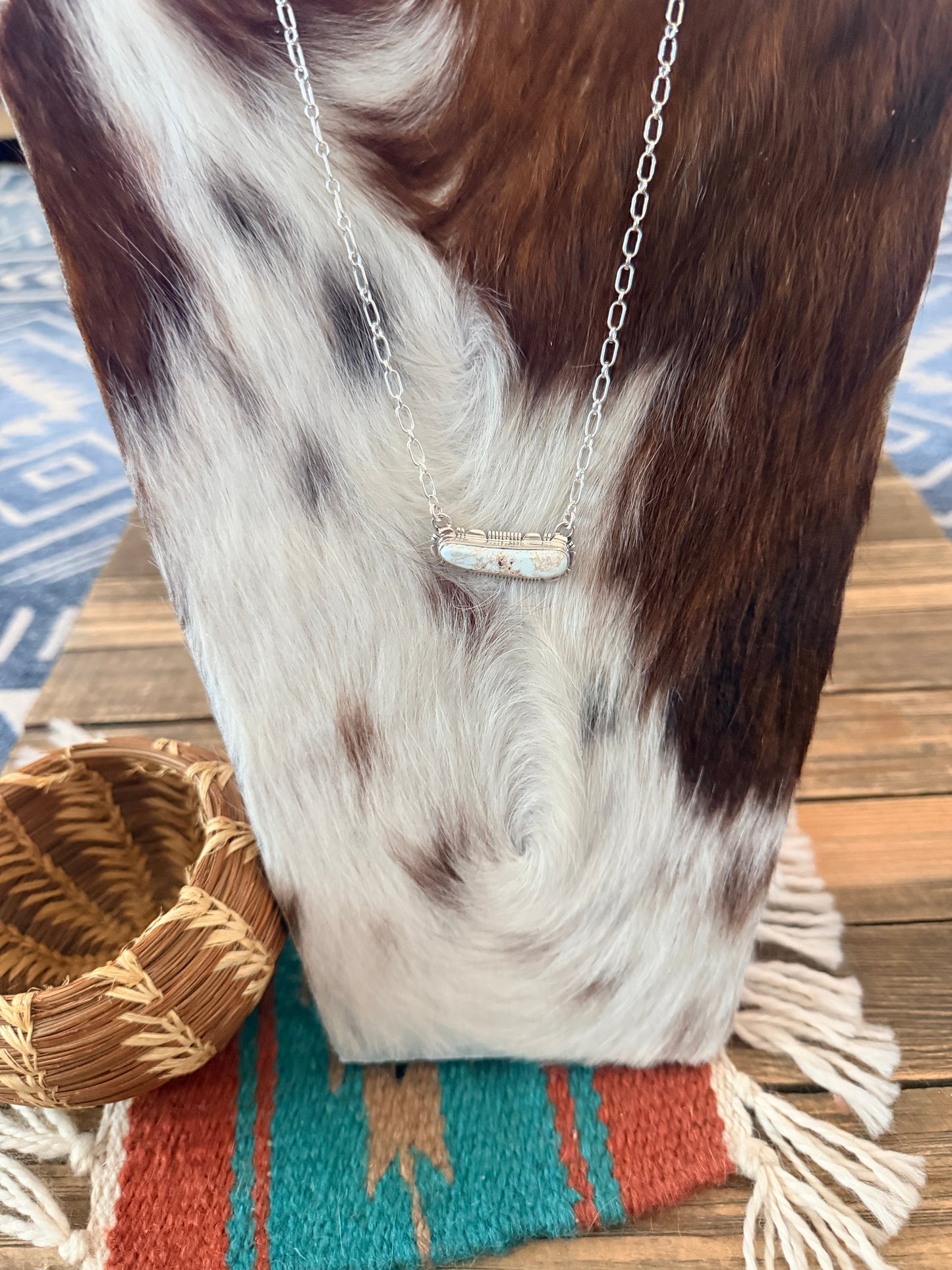 Handcrafted Dry Creek Turquoise & Sterling Silver Necklace by Larry Moses Yazzie