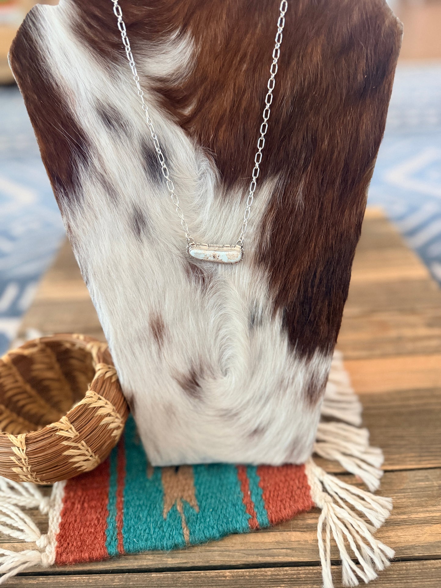 Handcrafted Dry Creek Turquoise & Sterling Silver Necklace by Larry Moses Yazzie