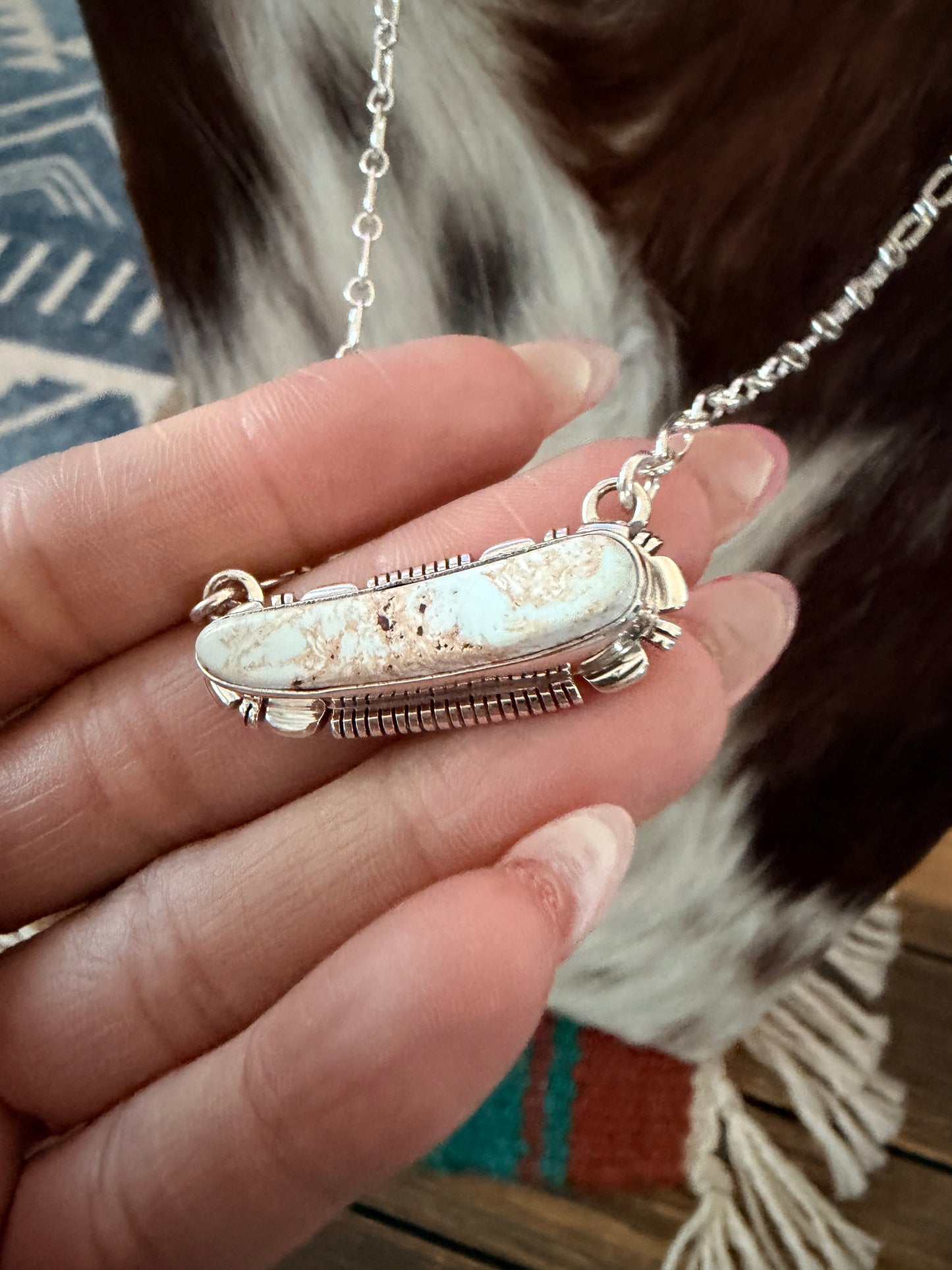 Handcrafted Dry Creek Turquoise & Sterling Silver Necklace by Larry Moses Yazzie