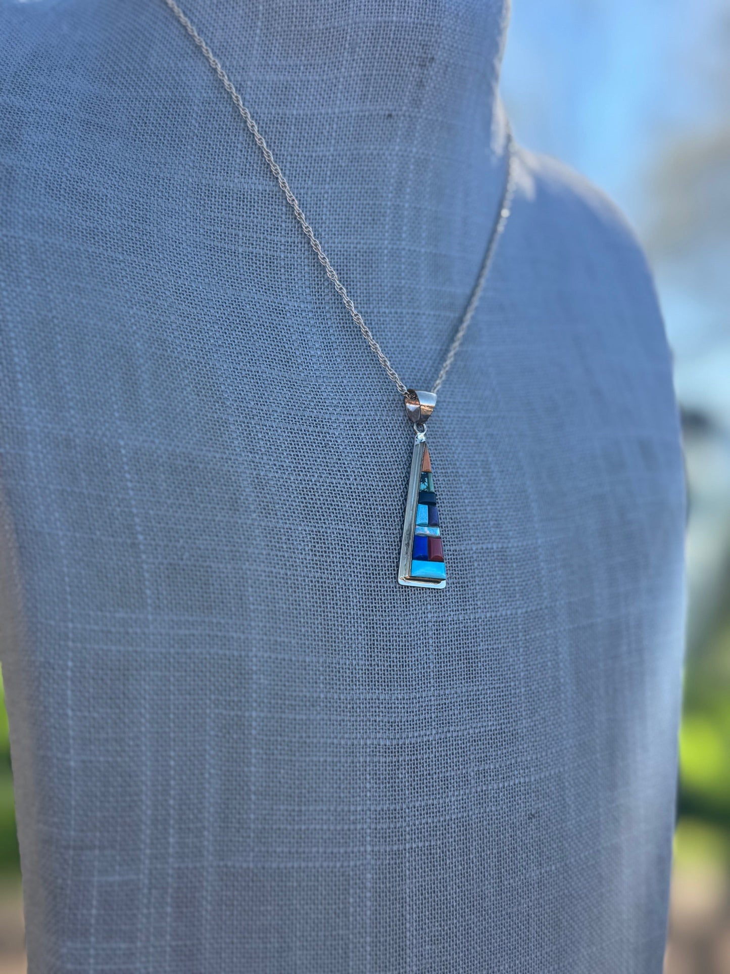 Handmade Gold Filled Over Sterling Silver & Multi Stone Inlay Pendant Necklace