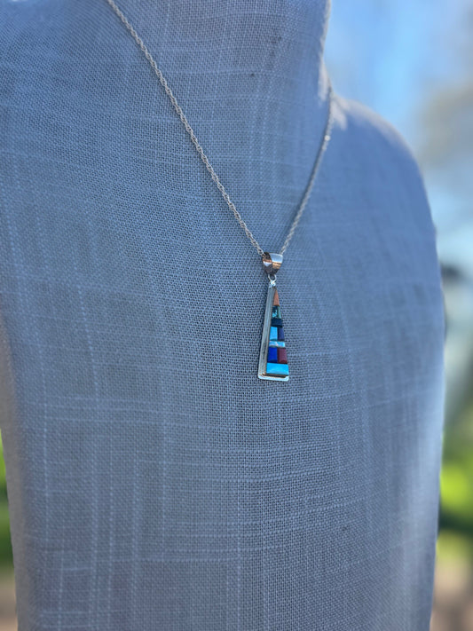 Handmade Gold Filled Over Sterling Silver & Multi Stone Inlay Pendant Necklace