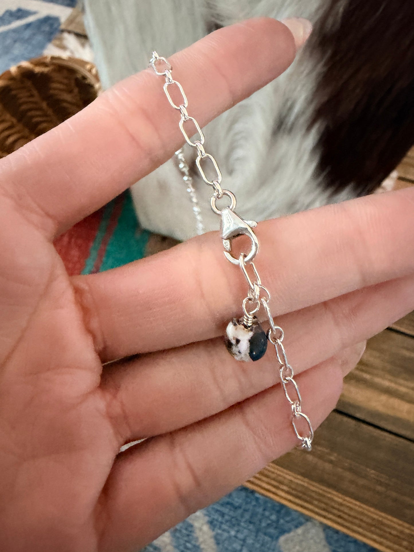 Handcrafted Dry Creek Turquoise & Sterling Silver Necklace by Larry Moses Yazzie