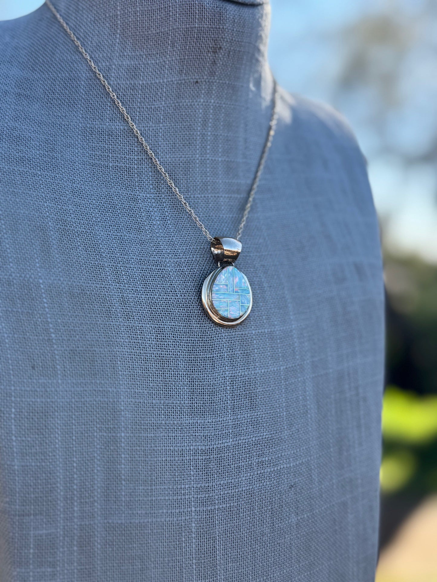 Handmade Gold Filled Over Sterling Silver & Opal Inlay Pendant Necklace