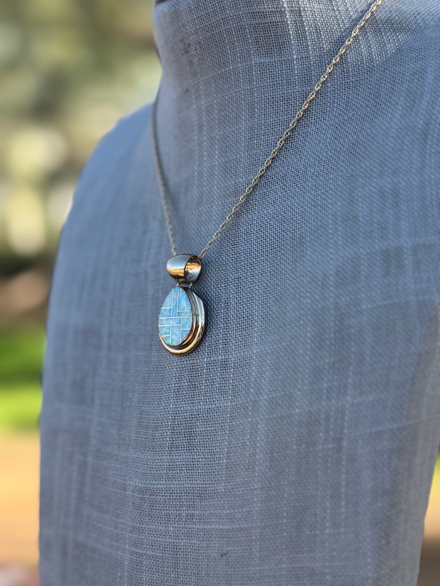 Handmade Gold Filled Over Sterling Silver & Opal Inlay Pendant Necklace