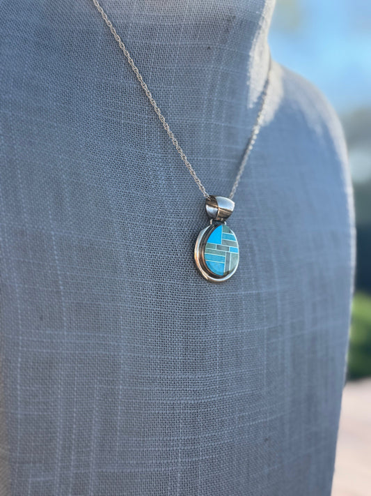 Handmade Gold Filled Over Sterling Silver & Sonoran Mountain Turquoise Inlay Pendant Necklace