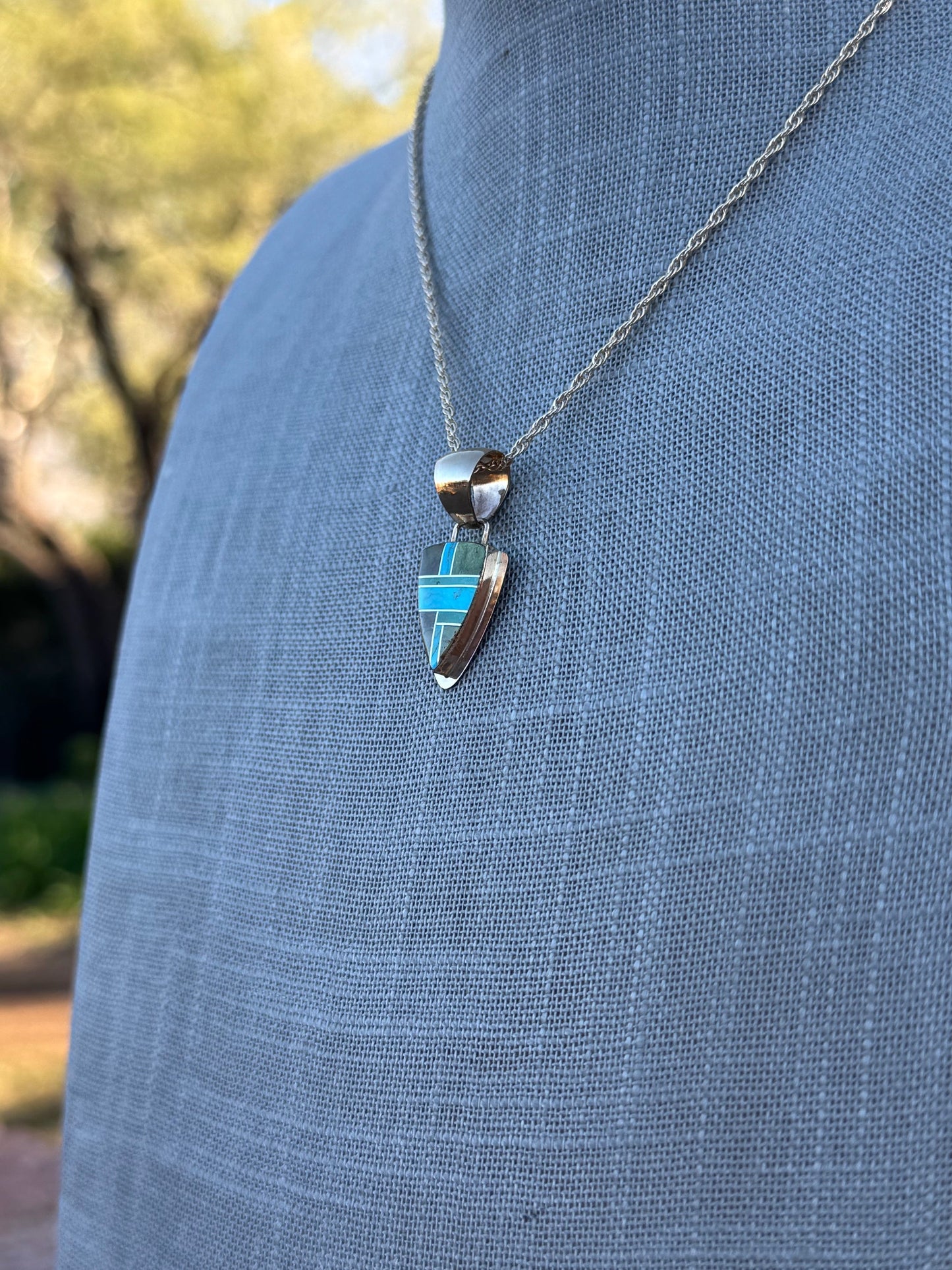 Handmade Gold Filled Over Sterling Silver & Sonoran Mountain Turquoise Inlay Pendant Necklace
