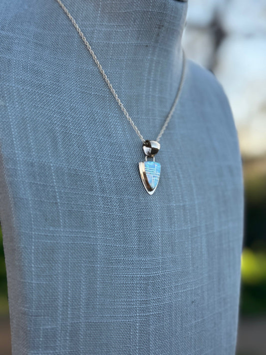 Handmade Gold Filled Over Sterling Silver & Opal Inlay Pendant Necklace