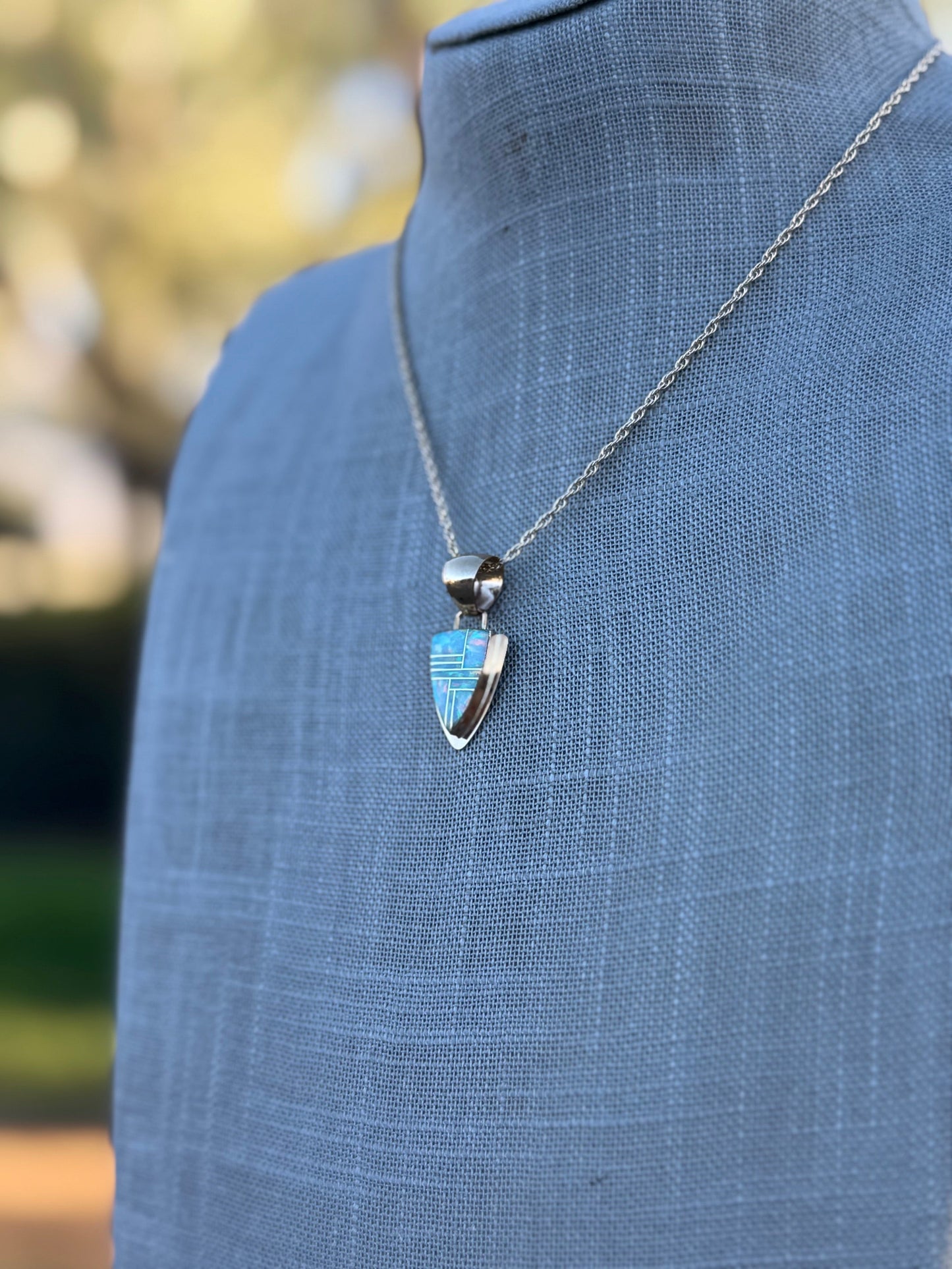 Handmade Gold Filled Over Sterling Silver & Opal Inlay Pendant Necklace
