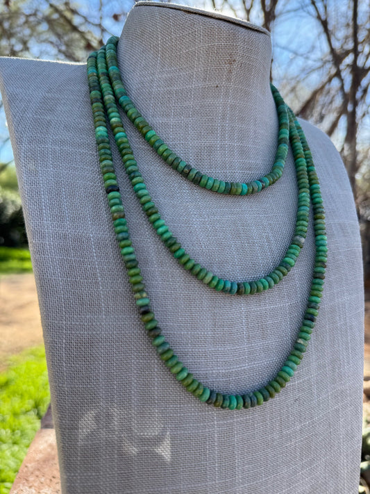 Handcrafted Sterling Silver & Rolled Royston Turquoise Beaded Necklace